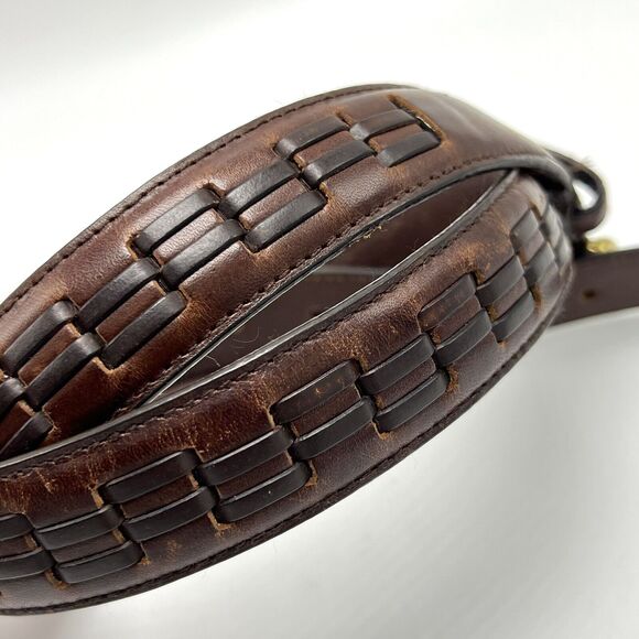 Woven Brown Leather Belt 34 Solid Brass Buckle Vintage Boho Western Streetwear - Picture 9 of 11